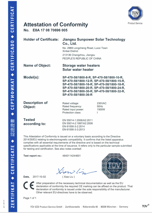 SPR-470-58 CE certificate TUV