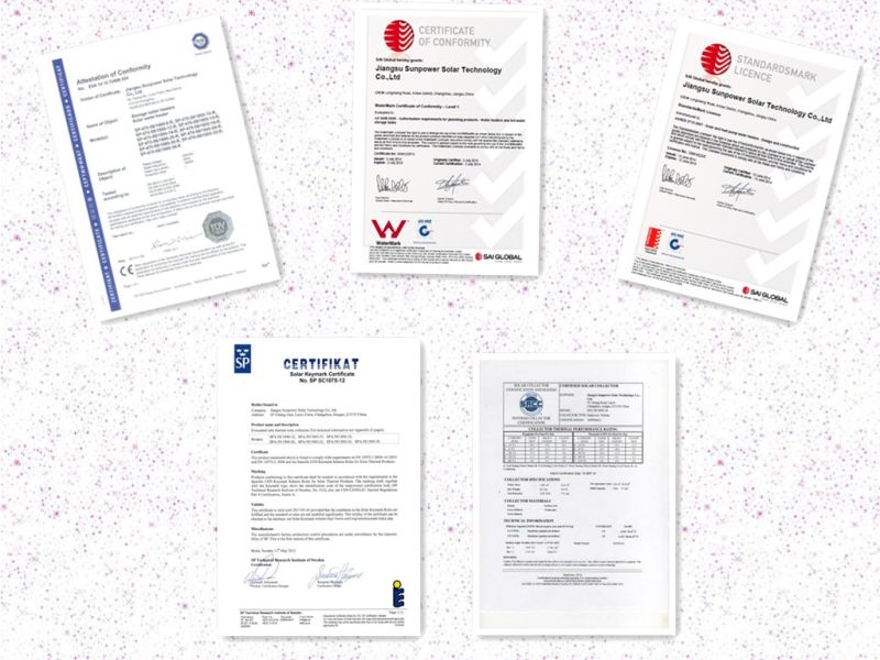 Heat Pipe Solar Collector SRCC, Watermark, Solar Keymark Certificate